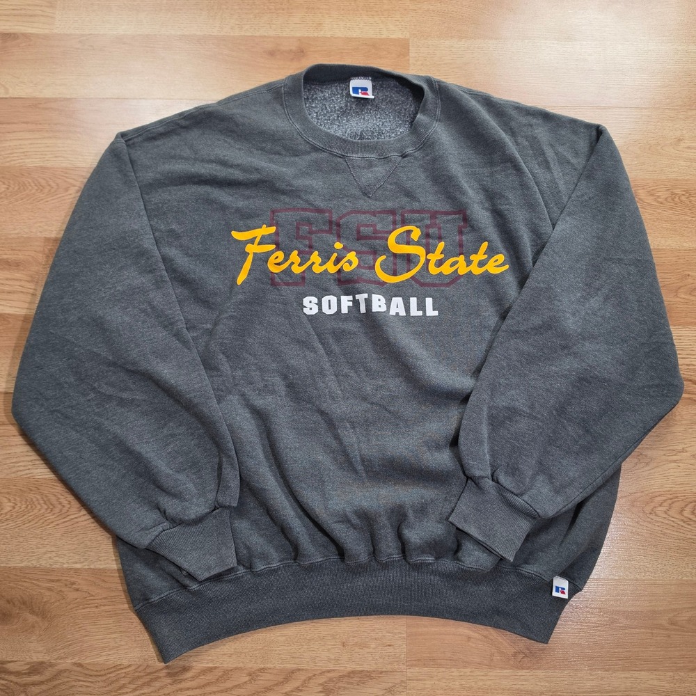 Ferris State Softball Russell Athletic Sweatshirt Mens XXL Gray Made in USA 90s
